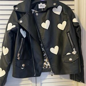Lola + The Boys Black Jacket with White Heart Design
